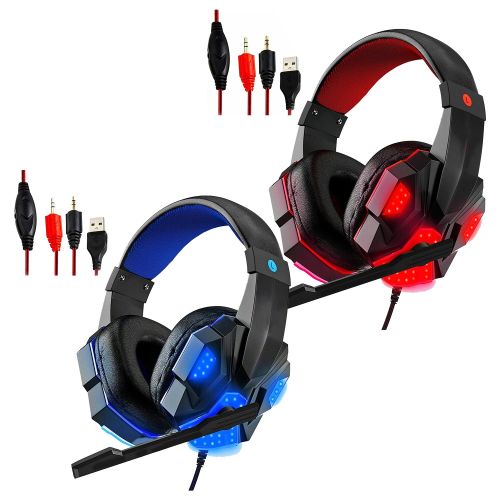 5 CORE 2Pcs Gaming Headset for PS4 PC One PS5 Controller; Noise Cancelling Microphone Over Ear Stereo Headphones with Mic; LED Light; for Laptop Mac N 5 CORE 2Pcs Gaming Headset for PS4 PC One PS5 Controller; Noise Cancelling Microphone Over Ear Stereo Headphones with Mic; LED Light; for Laptop Mac N