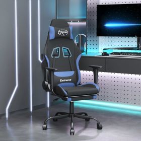 Gaming Chair with Footrest Black and Blue Fabric (Color: Black)